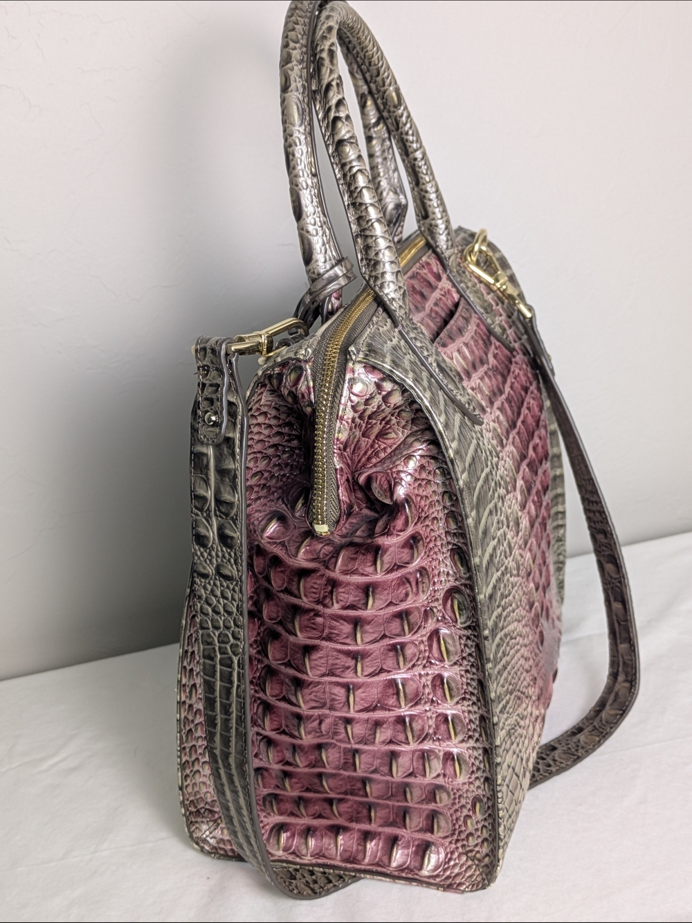 Brahmin Caroline Ombre Melbourne Leather Satchel Luxury Authentic - Picture 6 of 16